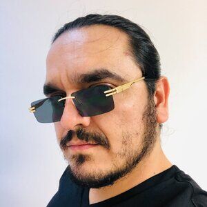 Men Sunglasses Dark Black Lens Trendy New Fashion Retro Shades Gold Metal Lentes